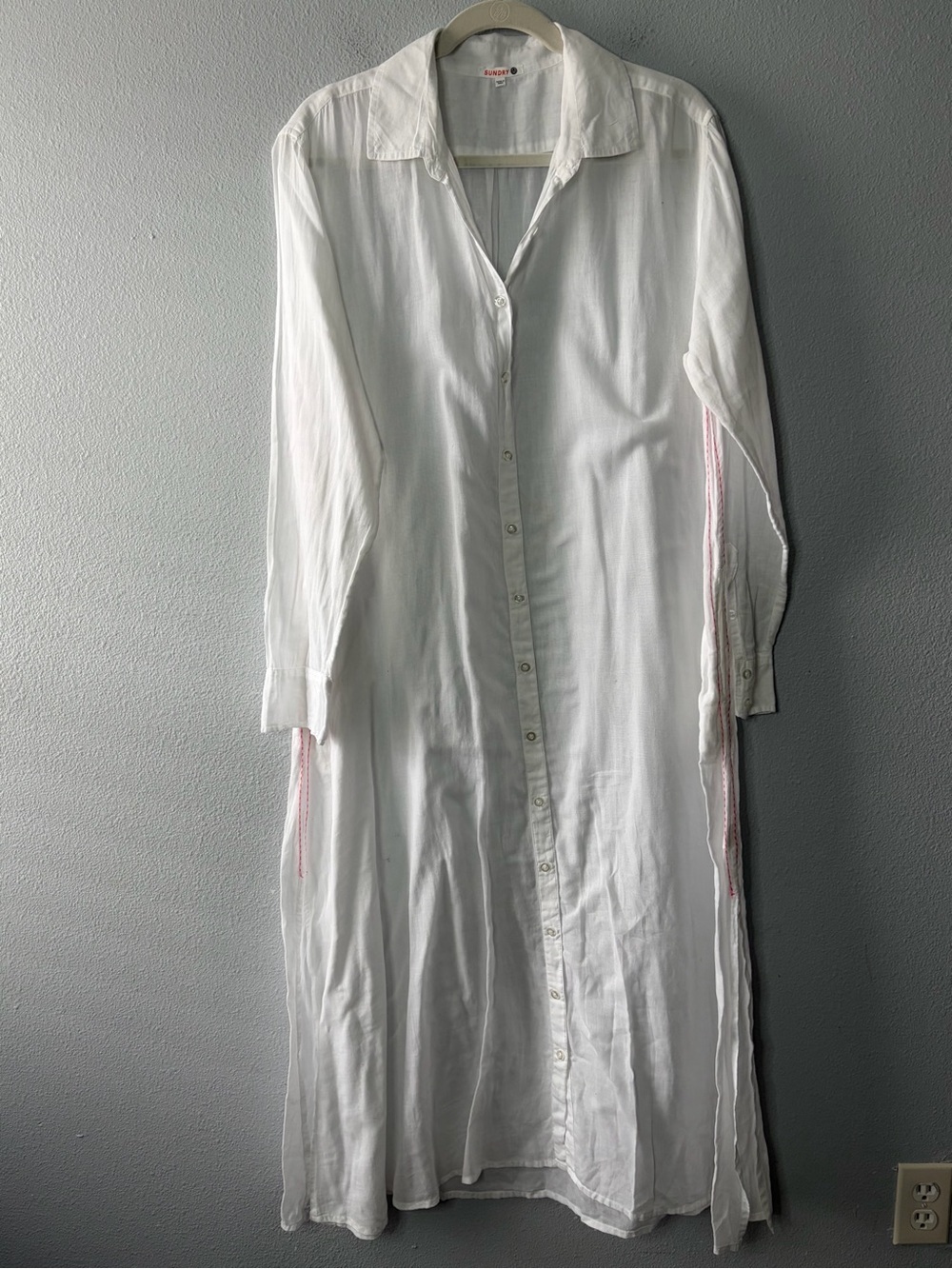 Sundry White Button-Front Maxi Shirt Dress